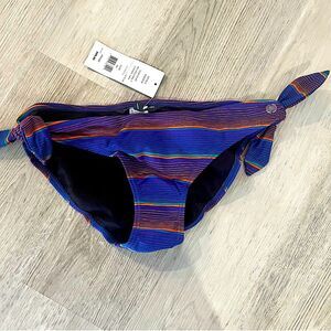 NWT French Connection Cobalt Blue Sunny Stripe Side Tie Bikini Bottom Medium